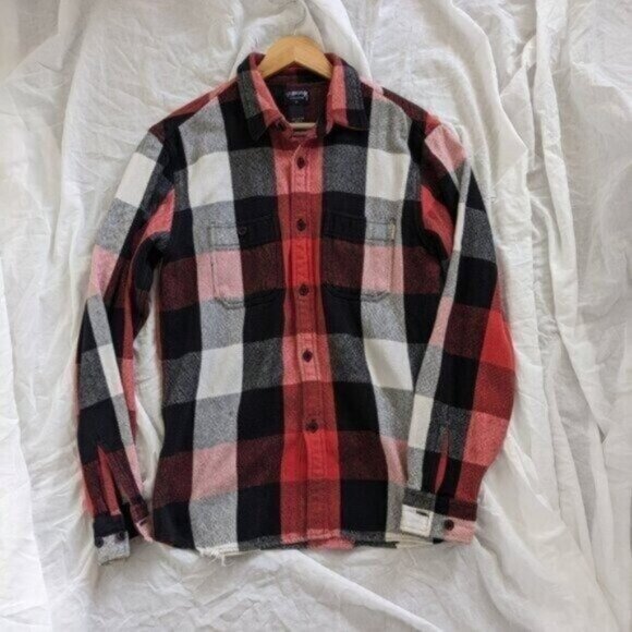 Vintage Y2K Stussy Red Black White Flannel Shirt Jacket Button Up Size Large Men